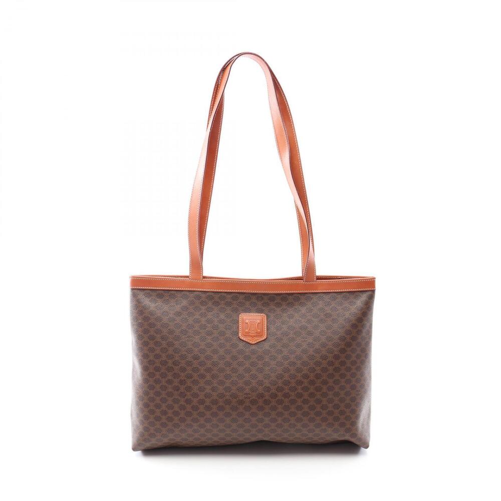 Celine Macadam Tote Bag Canvas Leather Brown